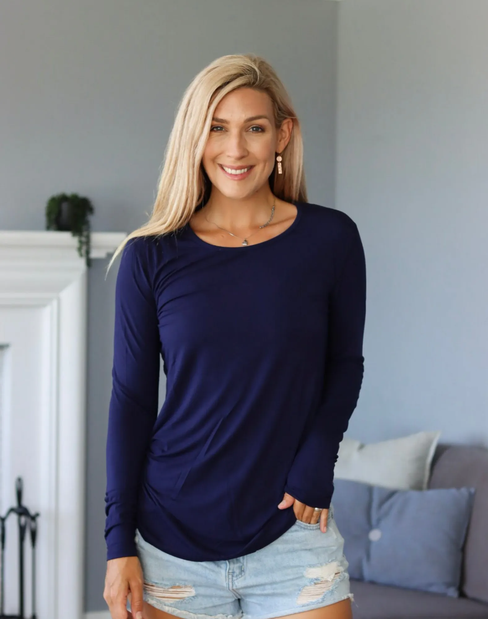 ** CLEARANCE ** Non BF - Women's Long Sleeve Top - Bamboo Long Sleeve Tui Blue