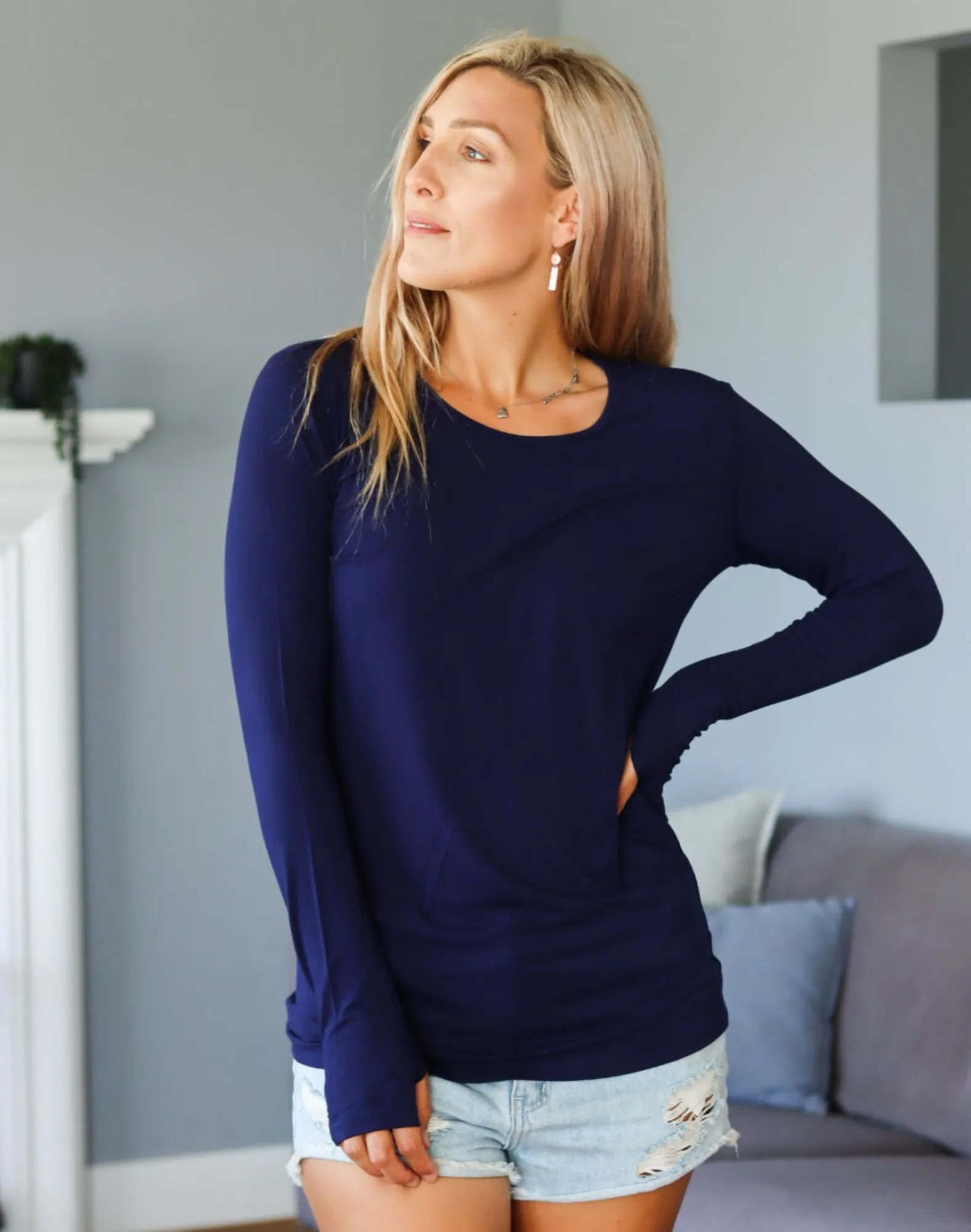 ** CLEARANCE ** Non BF - Women's Long Sleeve Top - Bamboo Long Sleeve Tui Blue