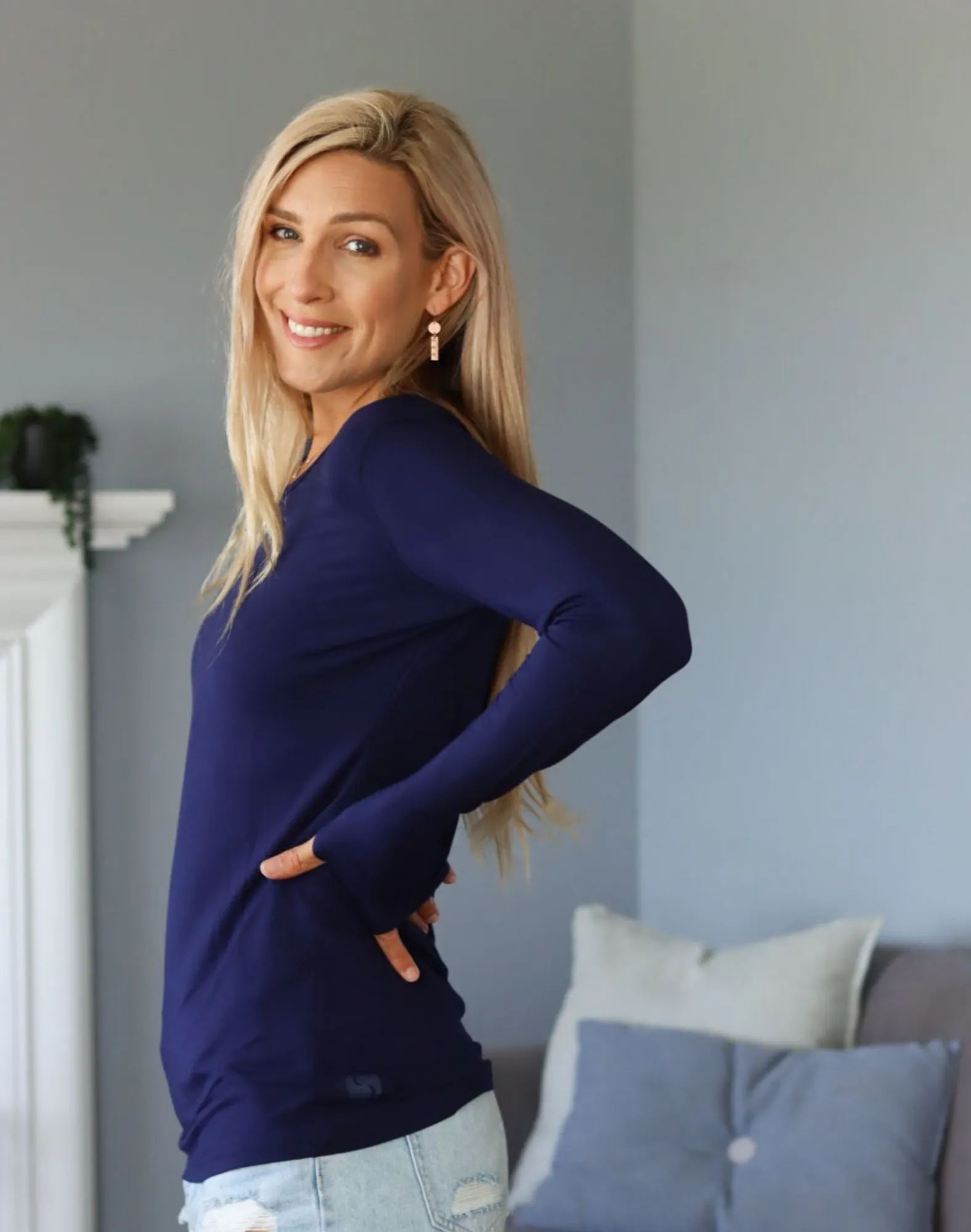 ** CLEARANCE ** Non BF - Women's Long Sleeve Top - Bamboo Long Sleeve Tui Blue
