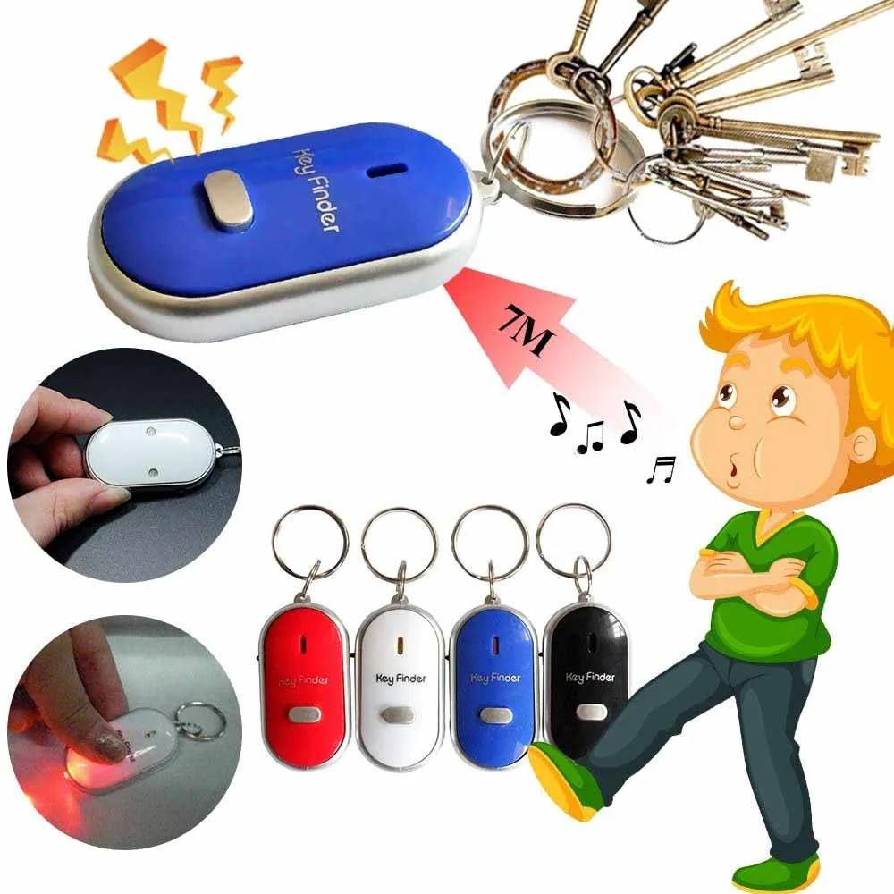 2 Pc Key Finder Locator Anti Lost Keys Keychain Tracker Whistle Sound LED Light