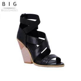 Bigsizeheels Attractive Cut-Outs Wedge Sandals - Black