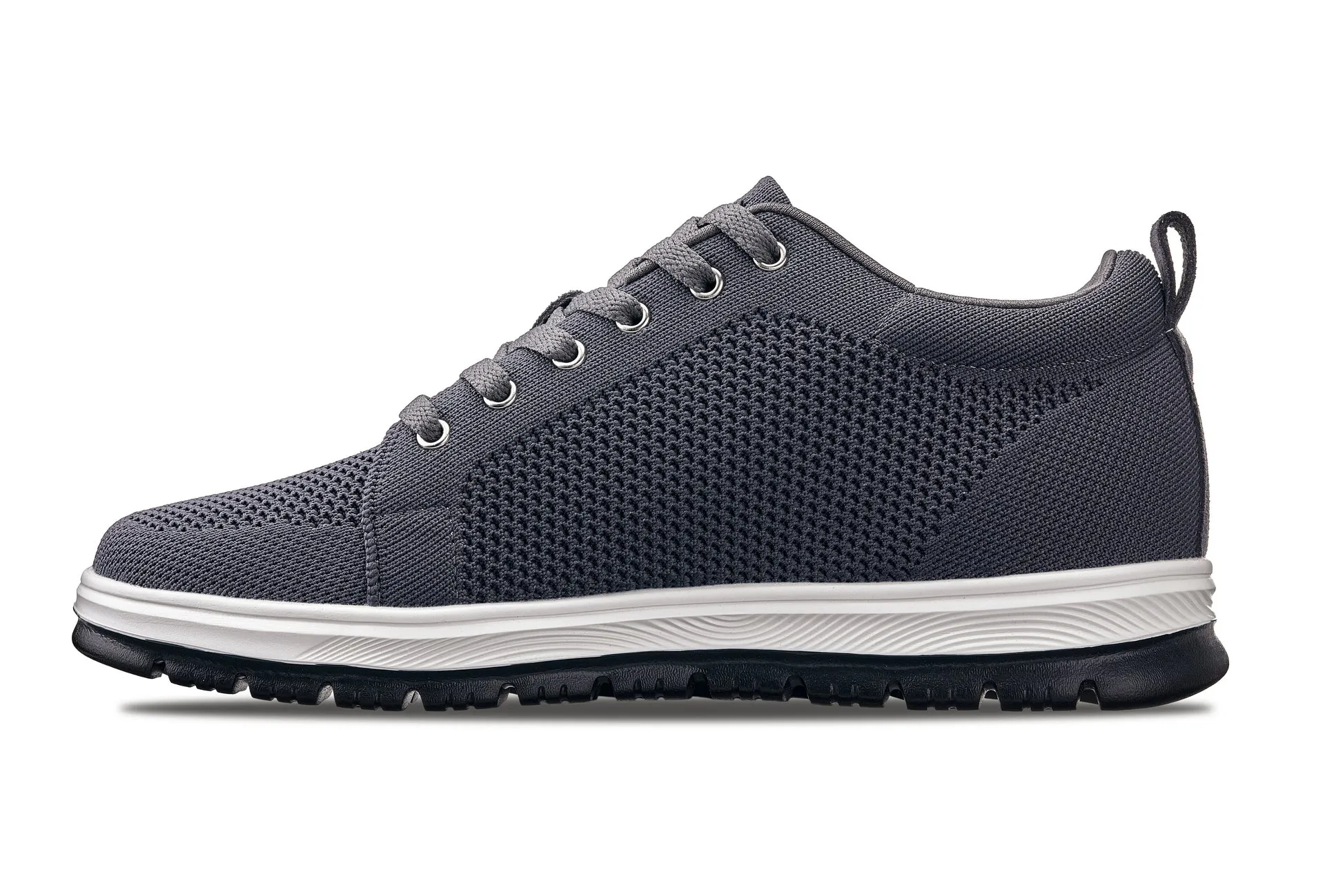 CALTO - X2323 - 2.4 Inches Taller (Iron Grey/White & Black Sole) - Lace Up Casual Sneaker - Lightweight
