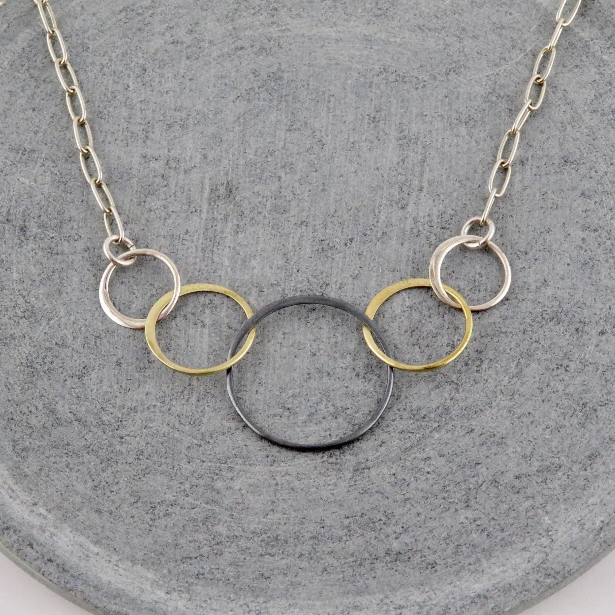 Five Mixed Metal Rings Necklace