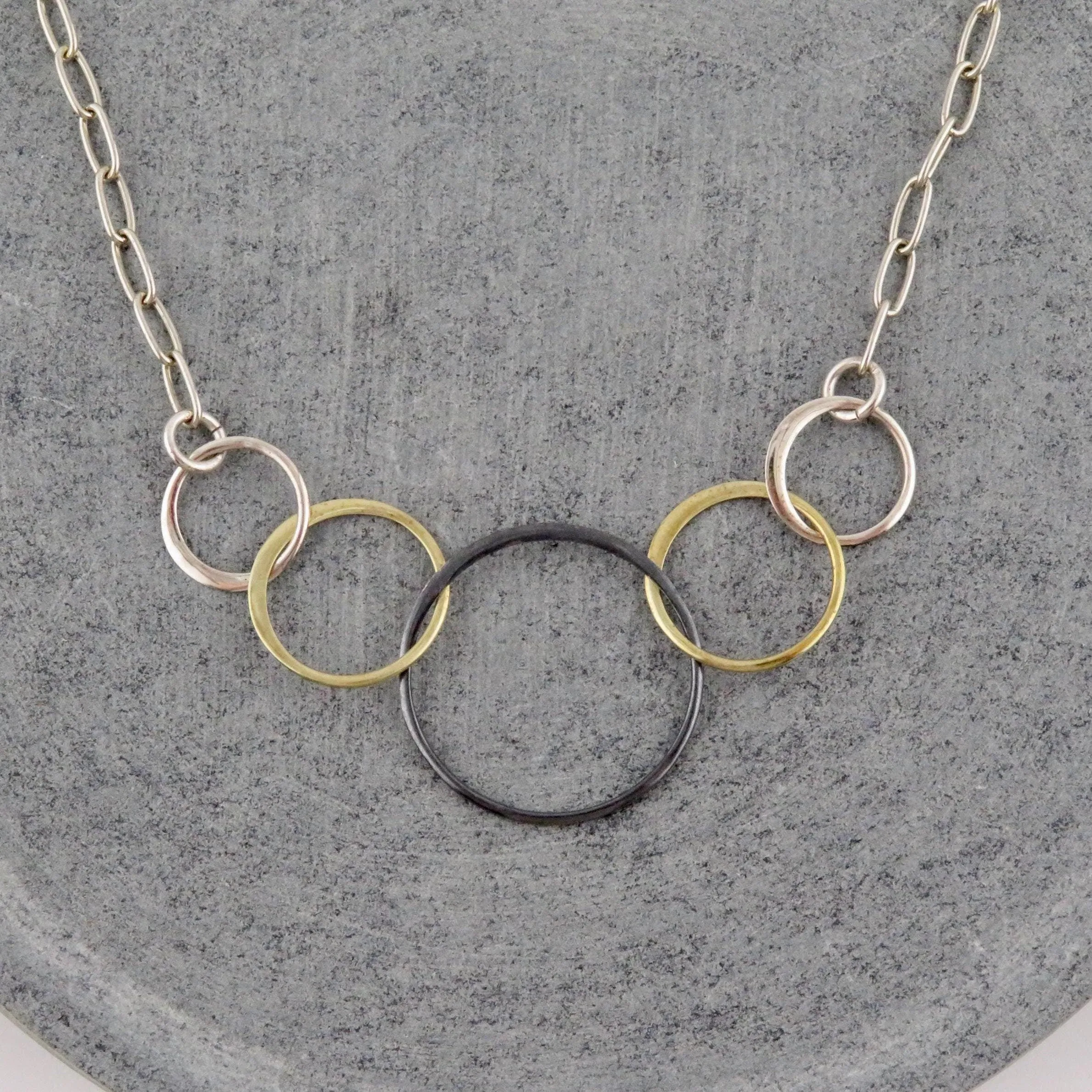 Five Mixed Metal Rings Necklace