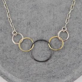 Five Mixed Metal Rings Necklace
