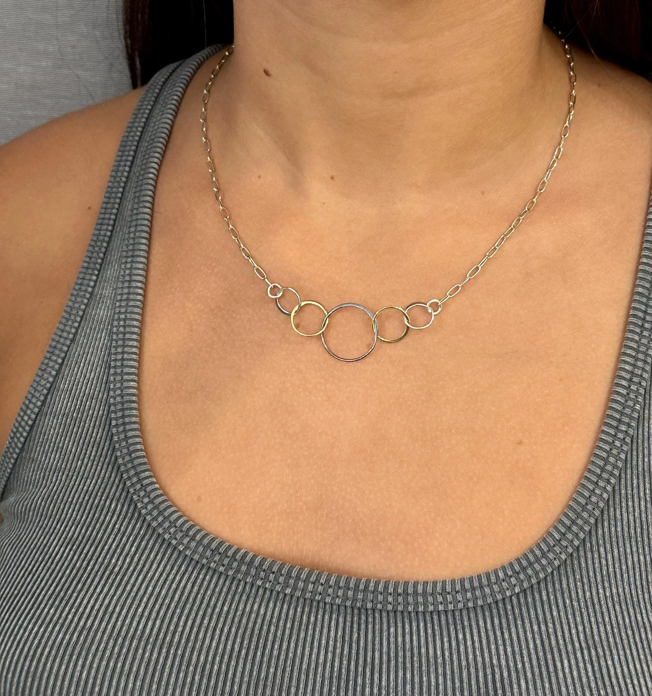 Five Mixed Metal Rings Necklace