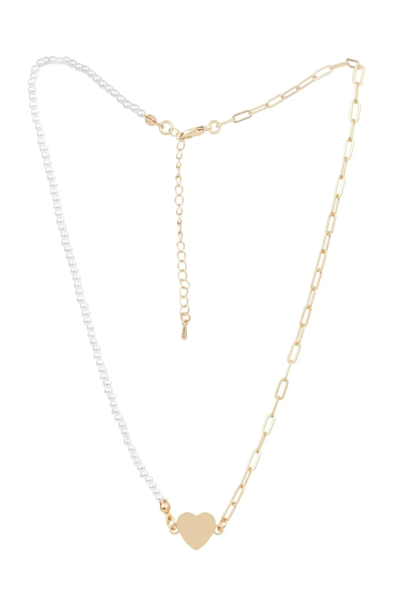 Golden Heart Pearl Chain Necklace
