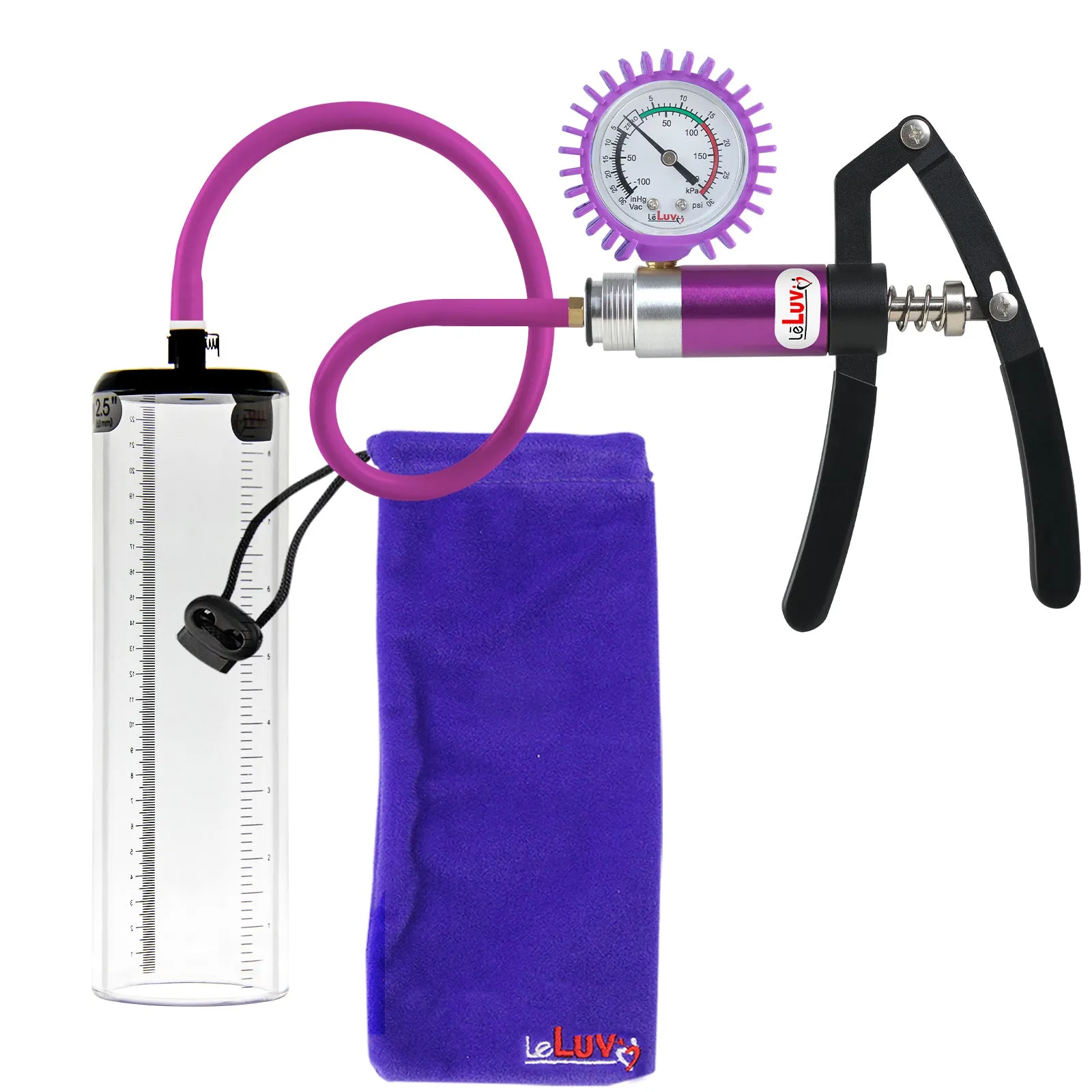LeLuv Primo Lite Penis Pump -  Vacuum and Inflator Handle - Thick-Walled Cylinder Options