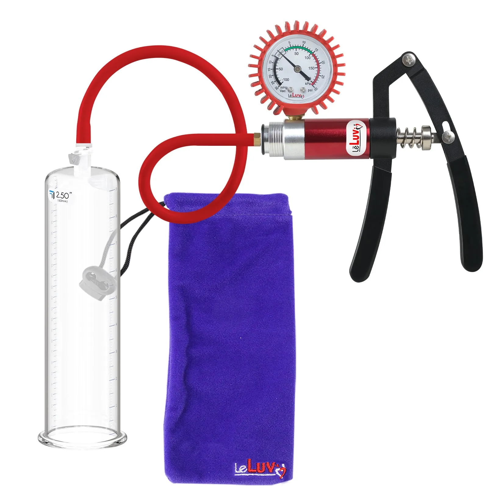 LeLuv Primo Lite Penis Pump -  Vacuum and Inflator Handle - Thick-Walled Cylinder Options