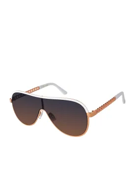 Metal Shield Aviator Pilot Sunglasses in Rose Gold & White
