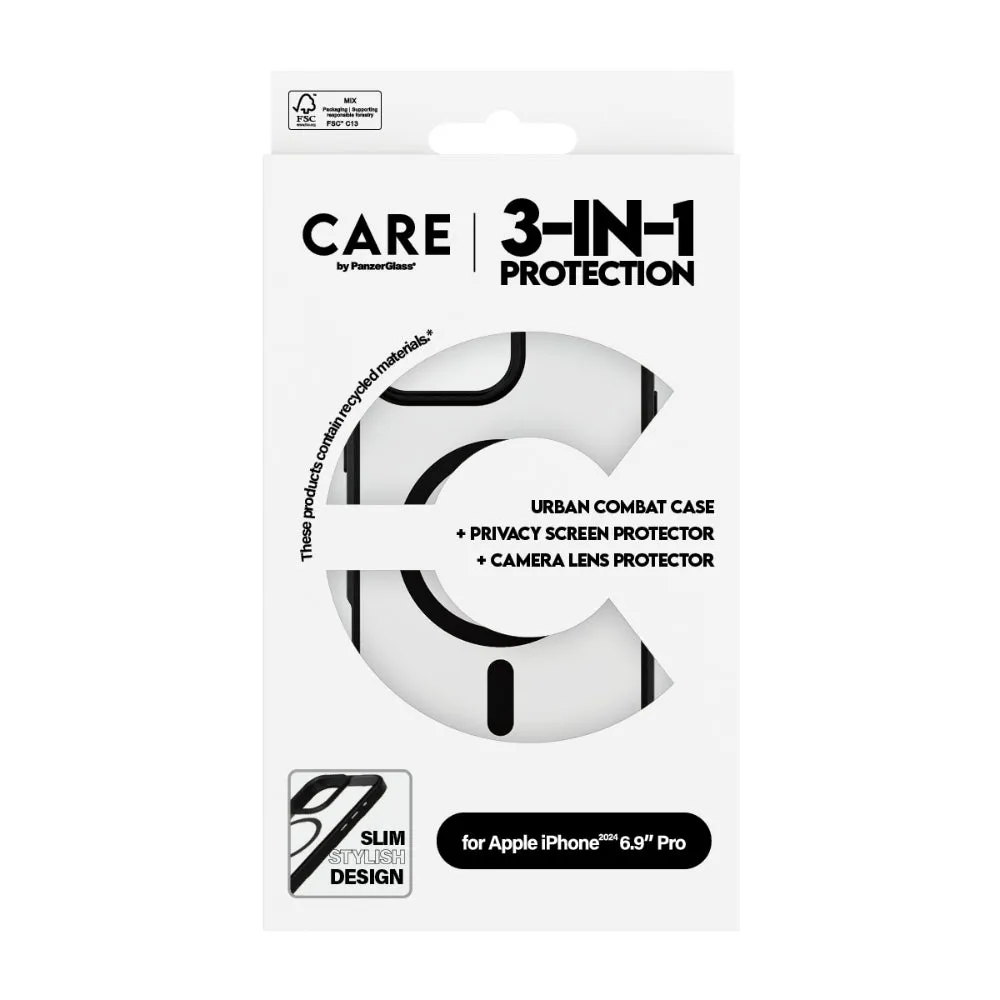 PANZERGLASS Care Iphone 16 Pro Max 3 In 1 Bundle Uwf Privacy Black Hoops Care Ms Case