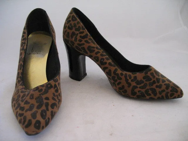 RUSH HOUR EXPRESS Women BROWN BLACK LEOPARD ANIMAL Print High Heels SHOES 5 1/2