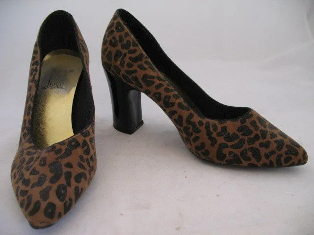 RUSH HOUR EXPRESS Women BROWN BLACK LEOPARD ANIMAL Print High Heels SHOES 5 1/2