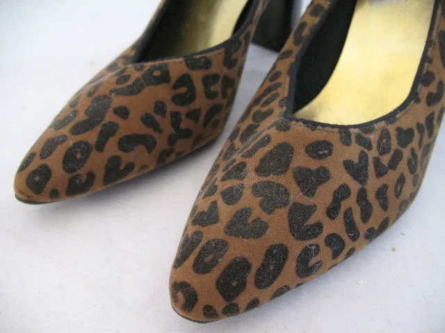RUSH HOUR EXPRESS Women BROWN BLACK LEOPARD ANIMAL Print High Heels SHOES 5 1/2