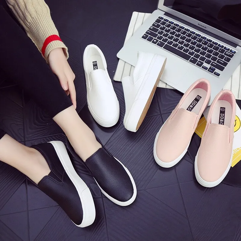 Women Sneakers Leather Shoes Spring Trend Casual Flats Sneakers Female New Fashion Comfort Slip-on Platform Vulcanized Shoes