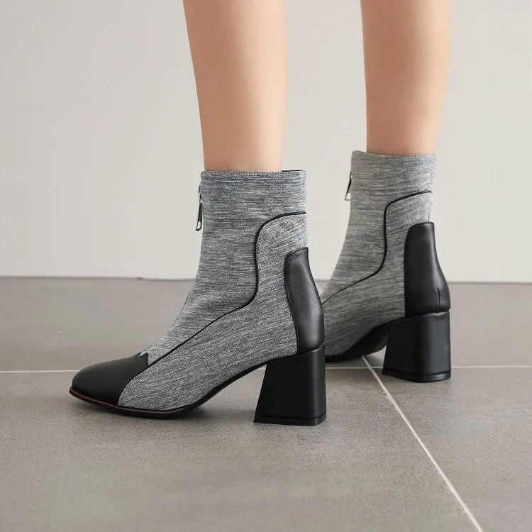 Women's Color Blocking High Heels Short Boots